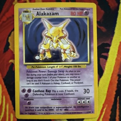 Pokémon TCG Alakazam Base Set Holo Card 1/102 Unlimited Rare
