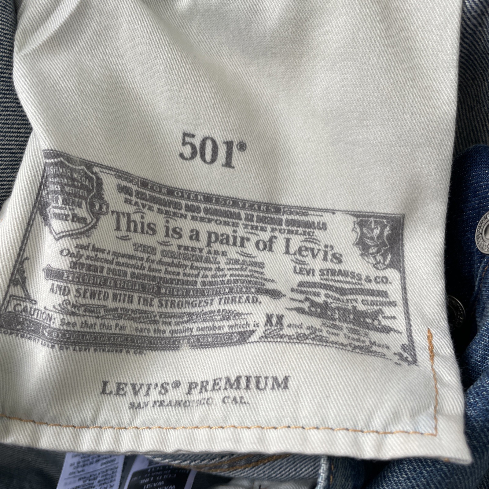 Levi's Premium 501 Original Selvedge Blue Distress Jeans Men's Size 34 X 34 Fly thumbnail 12