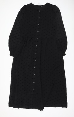 Marks and Spencer Damen Schwarz Polyester A-Linie Größe 8 Rundhals Knopf