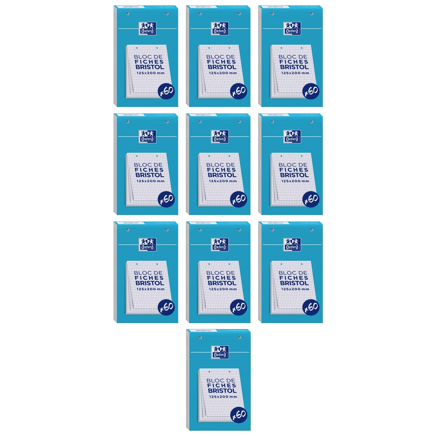 Fiches Bristol Oxford 125X200 Perforées en Bloc pour Révisions Claires
