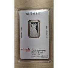 Credit Suisse 5 g Platinum Bar 999.5 Fine Statue of Liberty Valcambi Assay Card 2046.61 per troy oz
