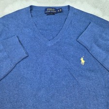 Polo Ralph Lauren V-Neck Sweater Mens M Pima Cotton Pony Logo Heather Blue Knit