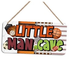 Little Man Cave Sign for Boys Wooden Door Sign Sports Decor for Boys Multi0459
