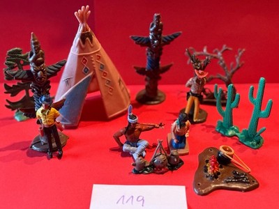 Timpo Toys Figuren Indianer & Cowboys plus weiteres Zubehör (Feuerstelle, ...)