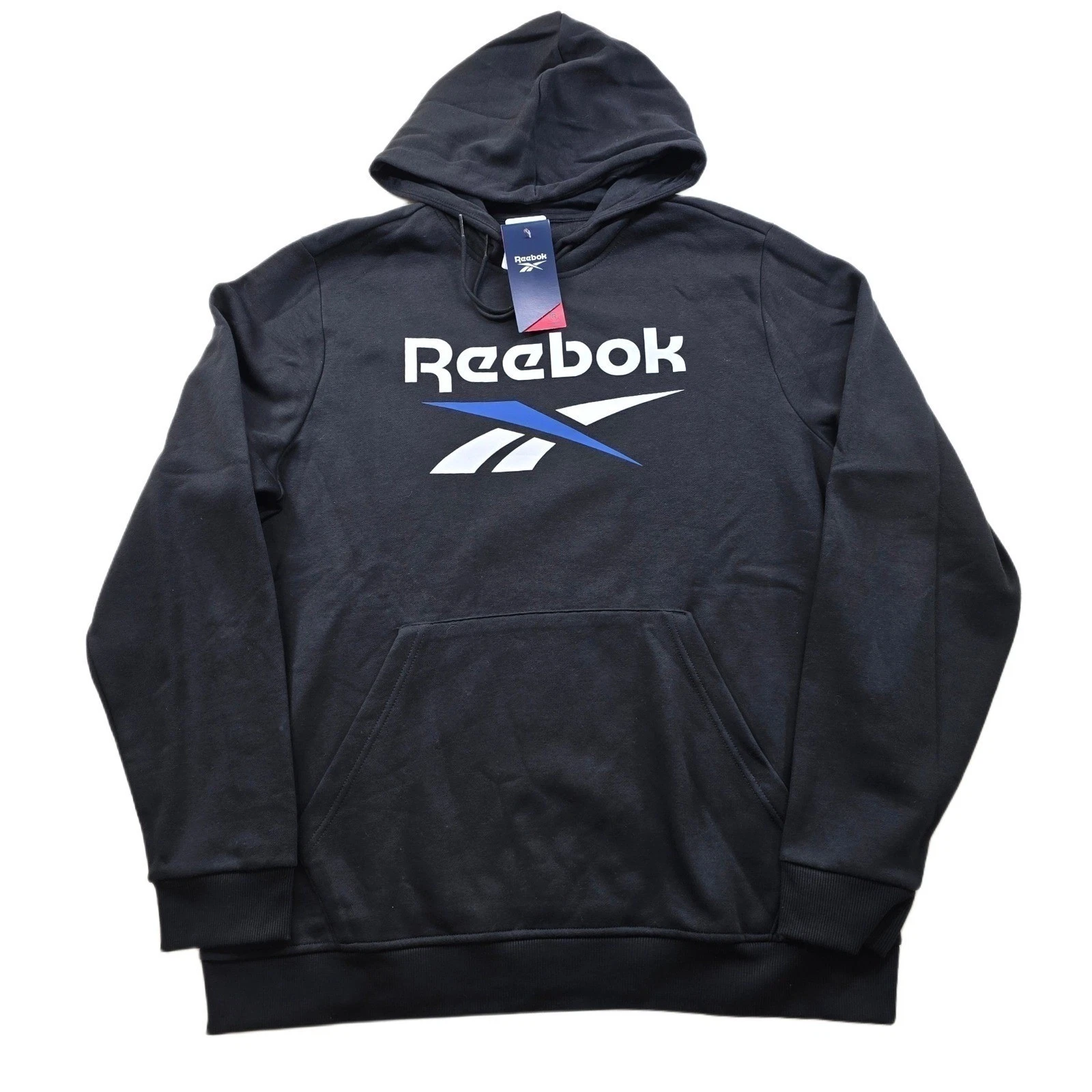 Reebok Identity Fleece Hoodie Mens 2XL Black Classic Fit Stacked Logo NEW