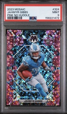 2023 Panini Mosaic - Jahmyr Gibbs #324 No Huddle Pink Mosaic /20 (RC) PSA 9