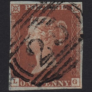 Z37_09 GB QV 1841 1d CZERWONO-BRĄZOWA PŁYTA 52 SG8-B1(1) LG FU APPLEBY 25 4M IMPERF