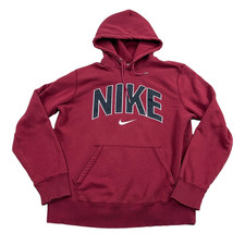 Vintage Nike Hoodie Men Large Red Sweatshirt Spellout Logo Y2K 2000s Sewn *