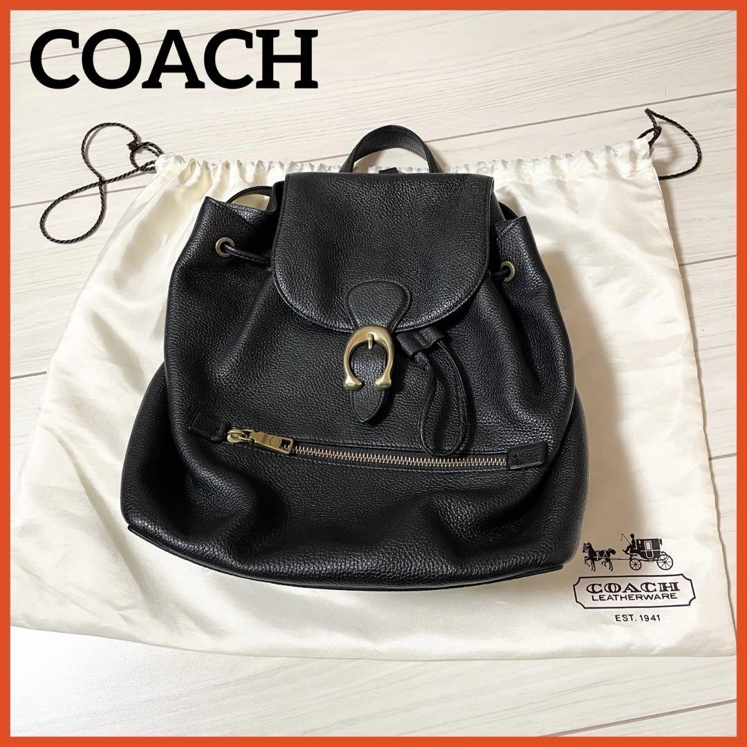Coach Leather Drawstring Backpack in Black