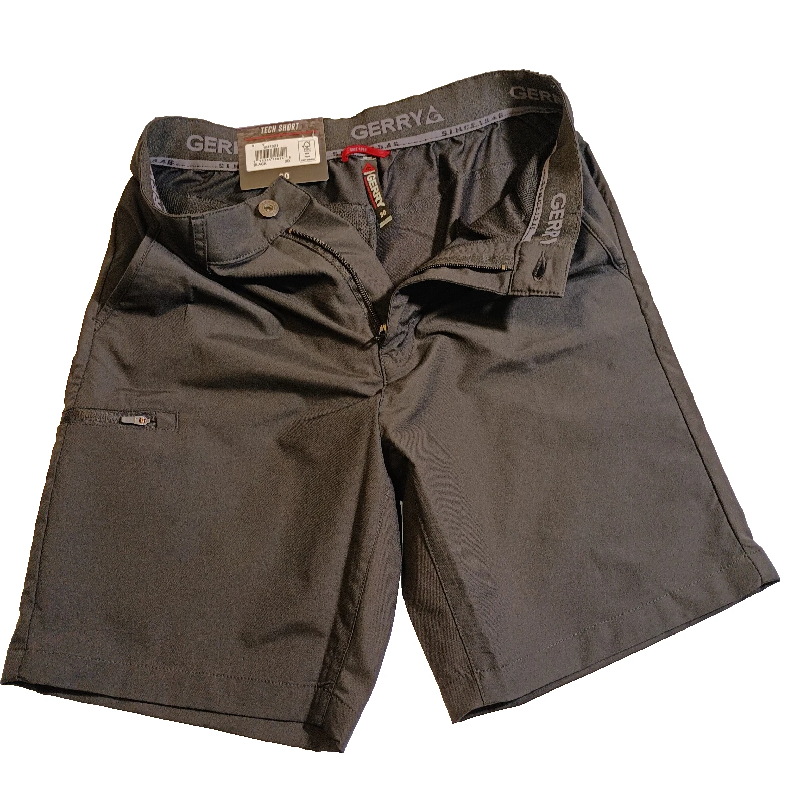 Men’s Cargo Shorts Tech Trail UPF 30+ Stretch 30W Black Gerry NWT
