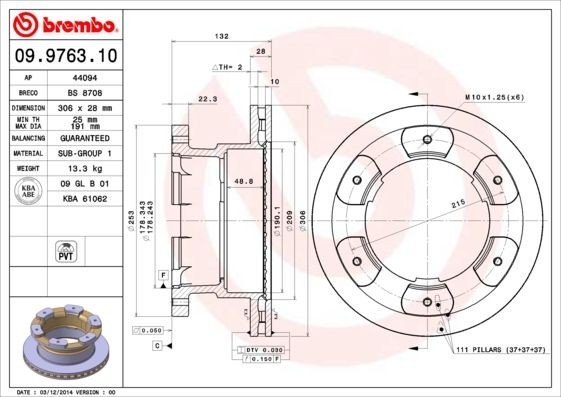 2X Bremsscheibe Hinten Brembo 09976310 FÜR Iveco Bremsscheiben Scheibenbremse-image