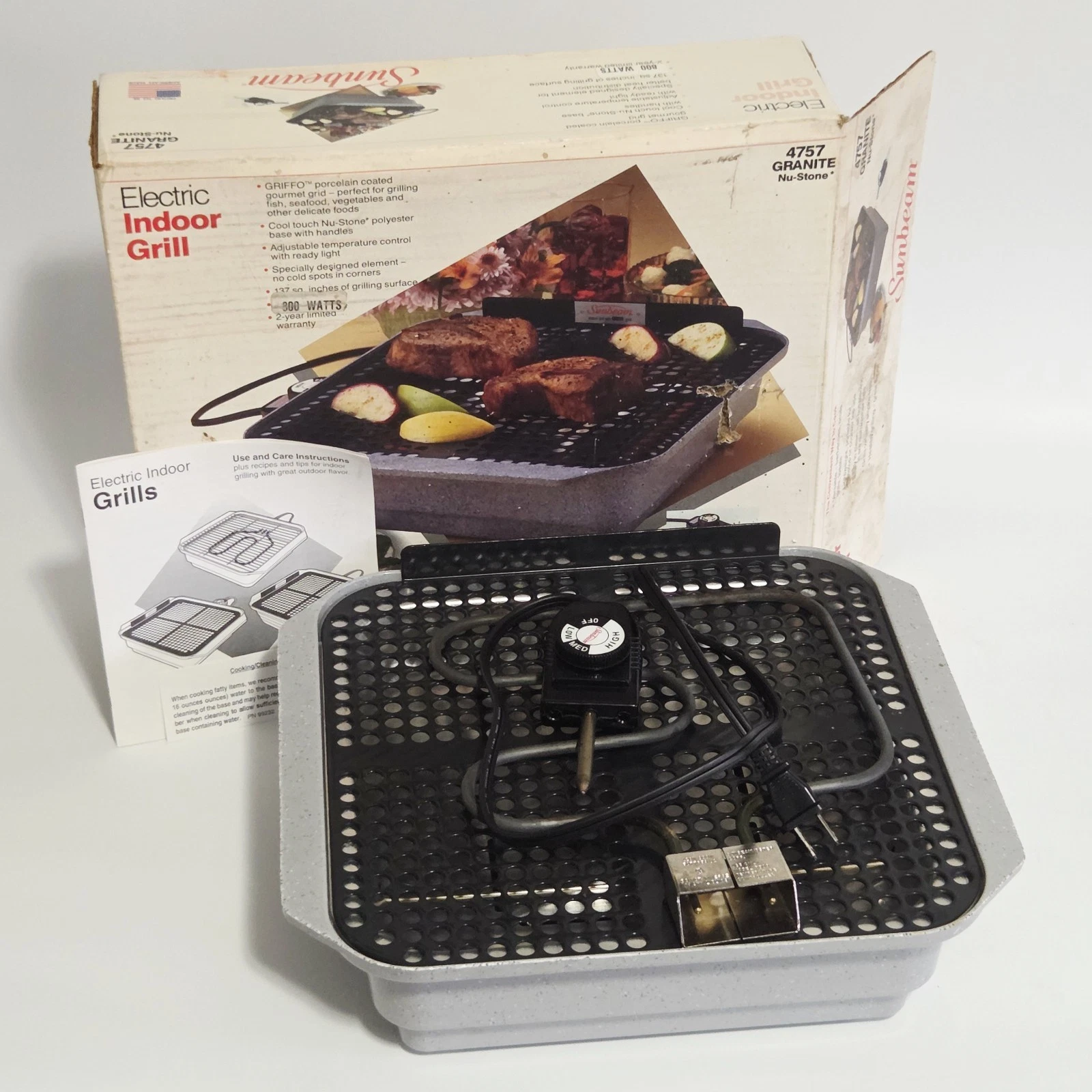 Sunbeam 800W Indoor Electric Grill Griffo Grid #4757 Granite Nu-stone ~ New