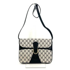 GUCCI GG Supreme PVC Shoulder Bag Leather Navy Authentic Vintage