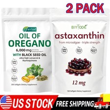 1/2 Pack Oil of Oregano 300 Softgels with Black Seed Oil 6000mg Astaxanthin 12mg