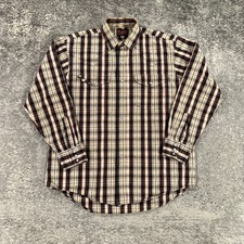 Plains Western Wear Shirt Mens Large L Beige Heavy Plaid Pearl Snap Cowboy Rodeo