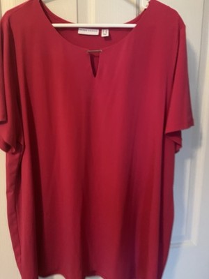 Susan Graver Liquid Knit Short Sleeve Shirt, Size 2x in Bright Raspberry