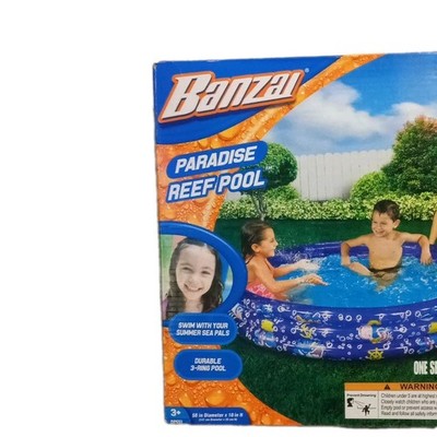 Banzai Paradise Reef Pool Kids Inflatable 3-Ring PVC Pool 58in x 10in
