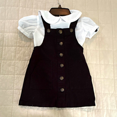 Fantasia Too! Girls 2T Black Denim Jumper Dress & White Blouse 2pc Set 41010