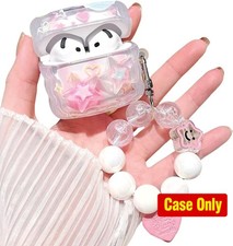 Clear Case for Airpods 4, Cute 3D Stars Pattern Design with Love Heart Keychain
