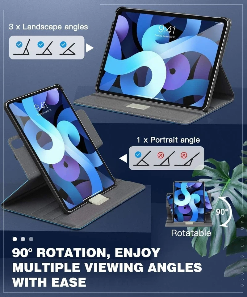 90 Degree Rotating Stand Leather Protective Cover For iPad Air 4th Gen Case 2020 - Image 4 of 4