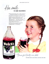 Welch's Grape Juice 1949 Print Ad Smiling Young Girl Enjoying Juice 10x14