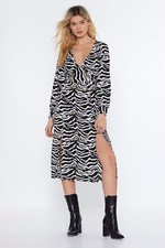 BNWT Nasty Gal Keep It Moving Zebra Midi Dress Uk Size 10