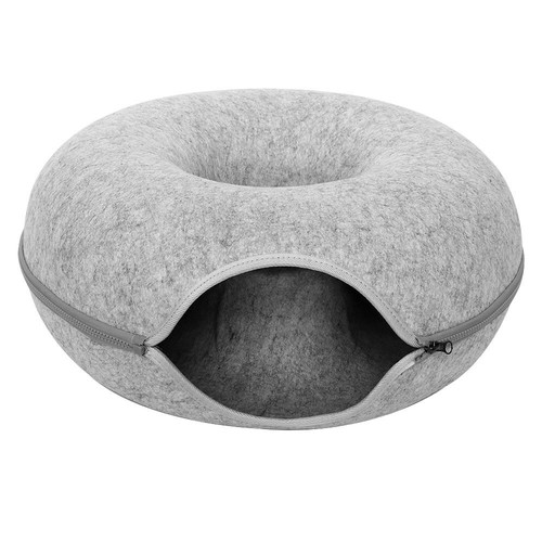 Donut Cat Tunnel Bed Kitten House Cave Nest Wool Felt Interactive Play