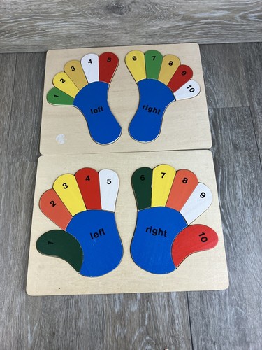 Montessori Wood Puzzles Children Hands & Feet Counting Set of Two
