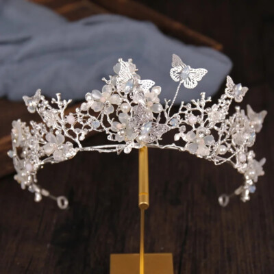 Silver Butterfly Crown Tiara real metal gift birthday diadem birthday bridal