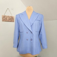 Clio 2 Suit Blazer Baby Blue Plus Size 16 Double Breasted Shoulder Pads Jacket