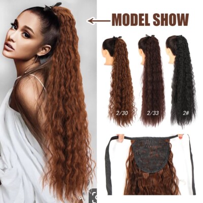 32'' Long Curly Synthetic Drawstring Ponytail Hairpieces Clip In Hair Extensions