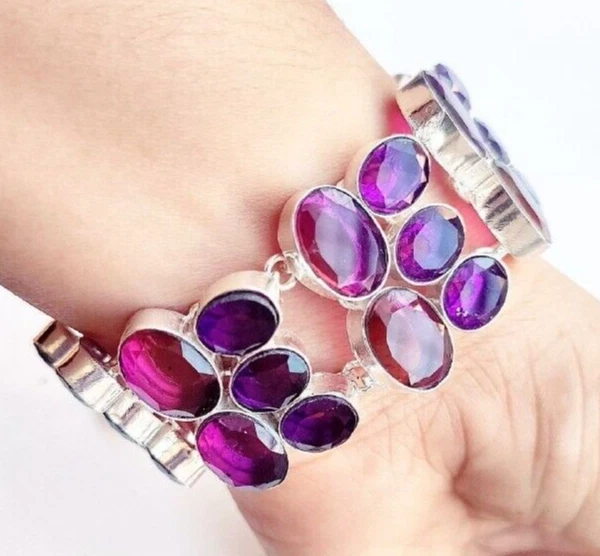 925 Sterling Silber Ametrin & Amethyst Edelstein Handarbeit Schmuck Armreif A... - Bild 2 von 4