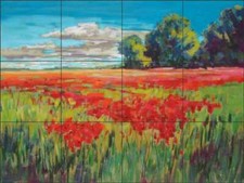 Poppy Tile Backsplash Jennifer Gardner Landscape Art Ceramic Mural OB-JG117