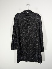 Nastygal Womens Black Sequin Keyhole High Neck Dress Sz 12 Party Cocktail Luxury