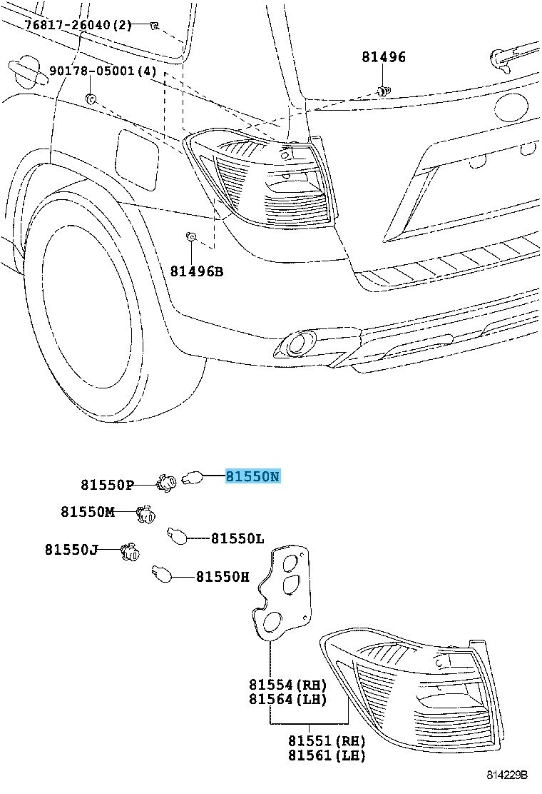 TOYOTA HIGHLANDER GSU40 01-24 Genuine Back Up Lamp Bulb 90981