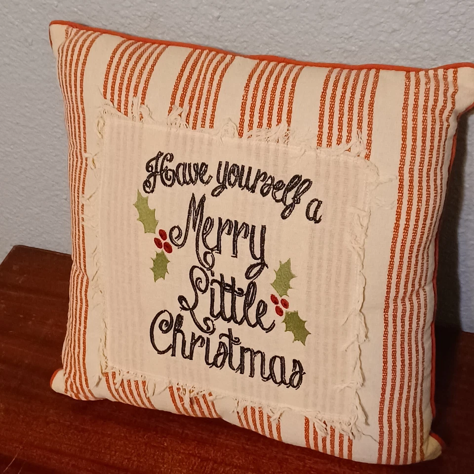 Christmas Holiday Throw Pillow Merry Little Christmas rustic red white stripes - Image 2 of 4