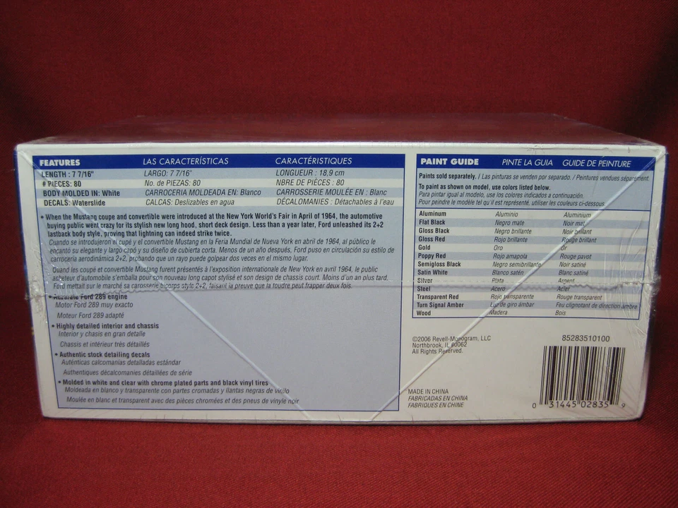 1965 Ford Mustang 2+2 Fastback Muscle Car Revell-Monogram 1:24 Scale Model Kit - Image 3 of 4