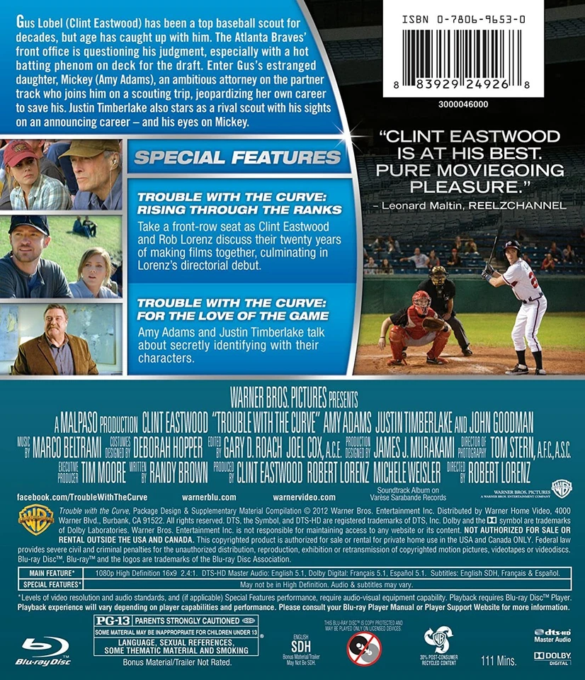 TROUBLE WITH THE CURVE (Clint Eastwood Amy Adams) New Region Free Blu Ray - Image 2 of 2