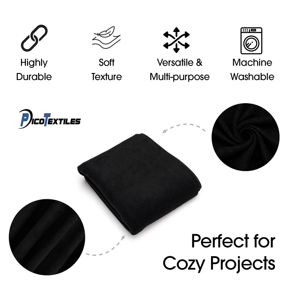 Black Solid Anti Pill Fleece Fabric - 60" Wide - Sold by The Yard & Bolt - Image 4 of 4