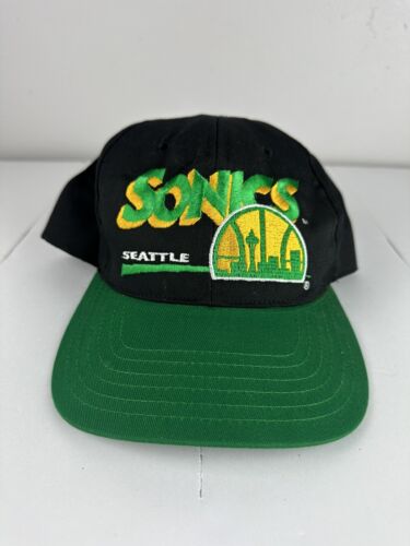 Cappello SnapBack vintage anni '90 NBA Seattle Sonics Twins Enterprise pulito - Foto 1 di 8