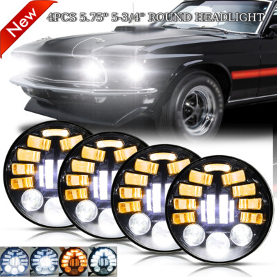 4pcs 5.75'' 5-3/4 LED Headlight Hi/Lo Sealed Beam Projector for Ford Mustang 1969