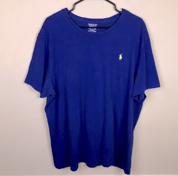 Polo Ralph Lauren uomo blu crew collo giallo pony logo maniche corte XXL
