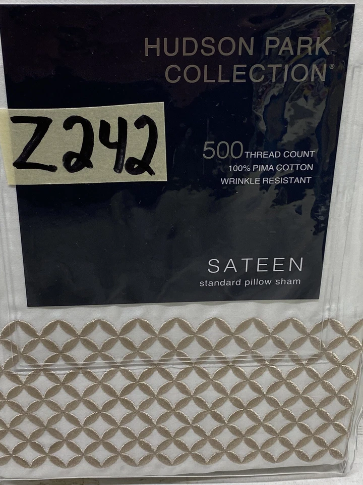 Hudson Park Embroidered Geo 500 TC Standard Sham White / Champagne New - Image 2 of 3