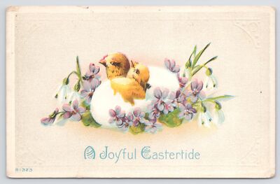 A Joyful Eastertide~Baby Chicks Hatching From Eggs W/ Violets~Vintage Postcard