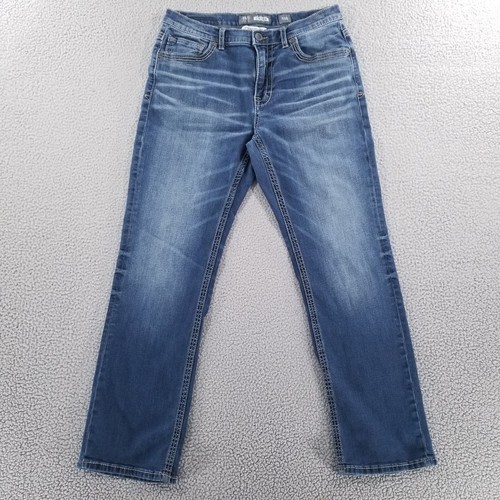 Pantalones de mezclilla BKE Tyler 33x30 rectos 34R azul bigotes descoloridos ligeros elásticos - Imagen 2 de 15