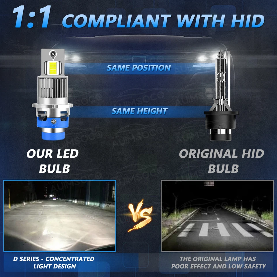 2x For Lexus ES350 2007-2012 HID Headlight High&Low Beam Bulbs 6000k White - Image 3 of 4