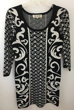 Pink Rose Ladies Sweater Dress Sheath Black White Geometric Sz M Hand Wash