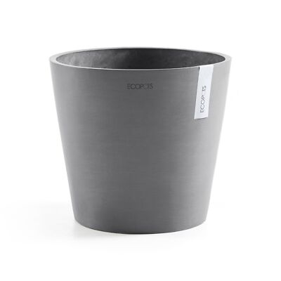 Ecopots Amsterdam Round Recycled Plastic Planter Flower Pot, Grey, 16''