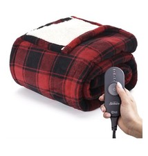 SunBeam Electric Microplush Sherpa Heated Throw Blanket 50x60 Red Black  Plaid for sale online | eBay
