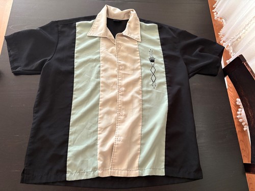 Rockabilly Fashions - Camicia Casual Da Uomo Anni '50 E '60, Stile Retr&ograve; Vintage Bowling Leopardato Nero, Marrone, Crema. L